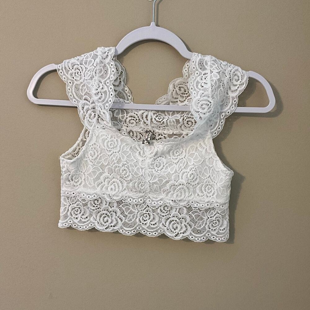 Intimately Free People White Lace Bralette With White Underlining